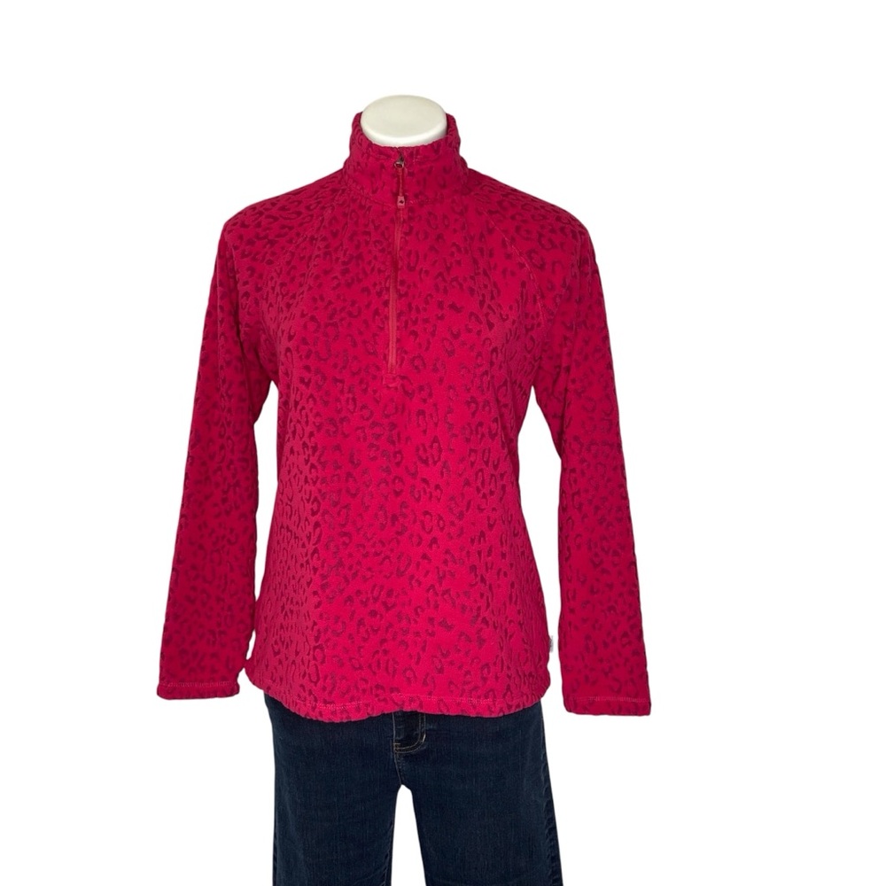 EDDIE BAUER Embossed Leopard Pint Fleece Sweatshirt 1/4 Zip Pink Womens Medium